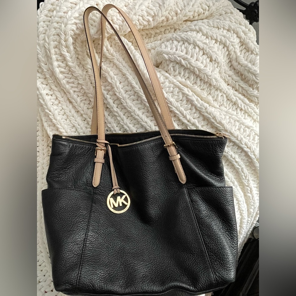 Michael Kors Black Should Bag with tan accents